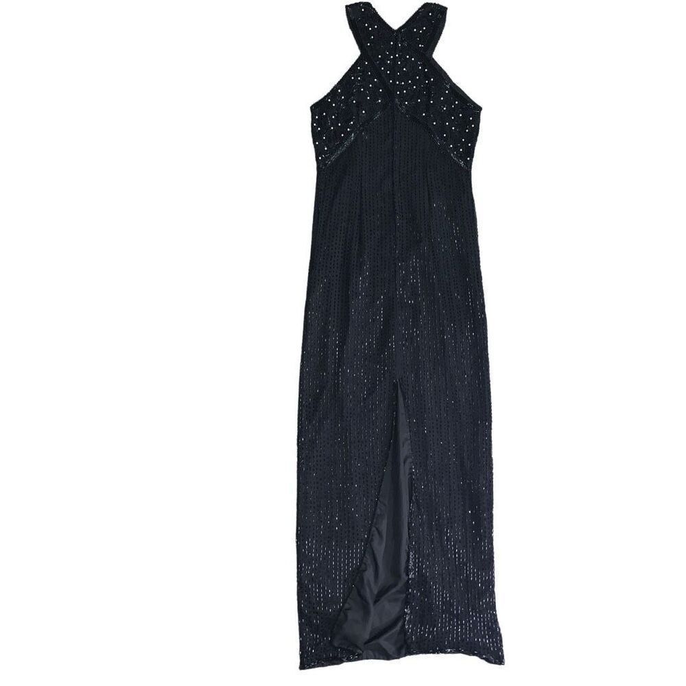 Night Vogue Women’s Size Medium Vintage Beaded Maxi‎ Gown Black Sleeveless